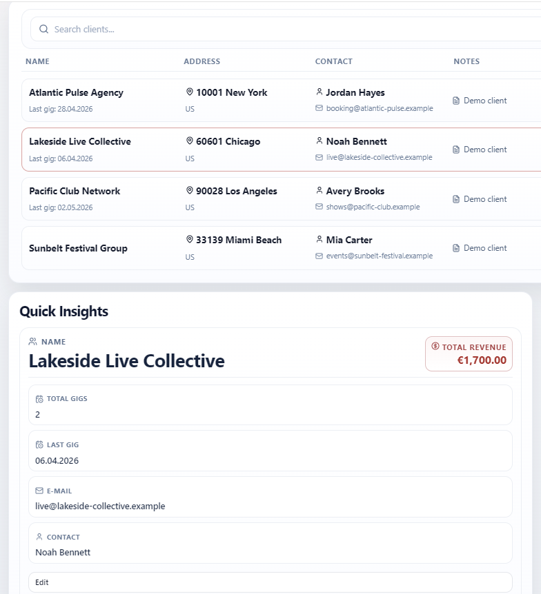 Cuefy client profile preview