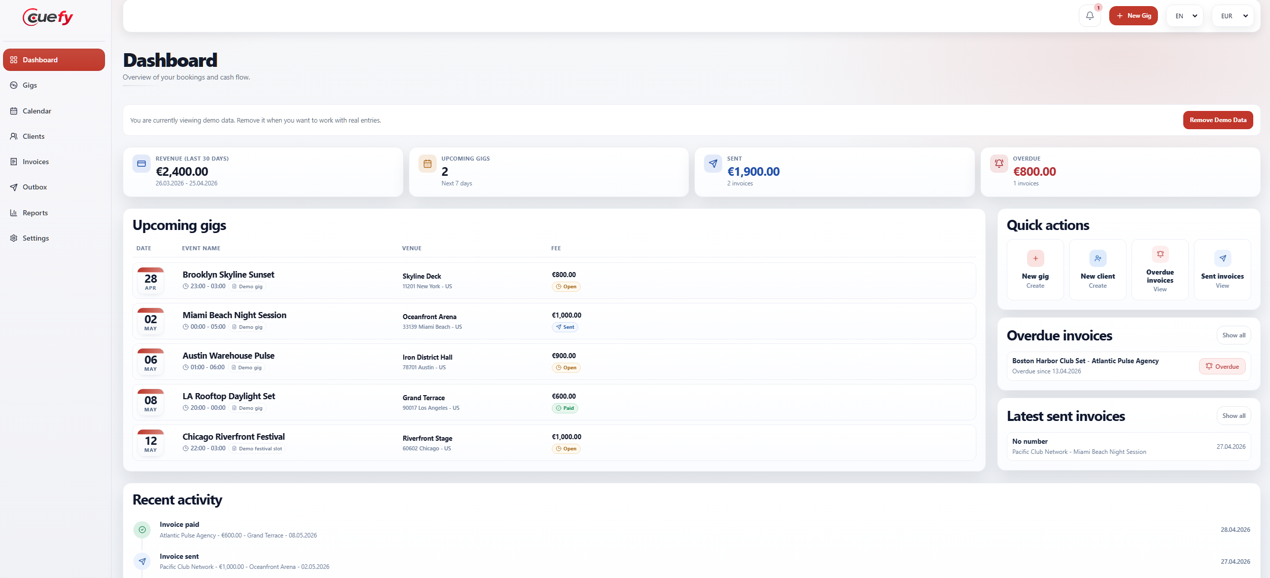 Manage your gigs screenshot