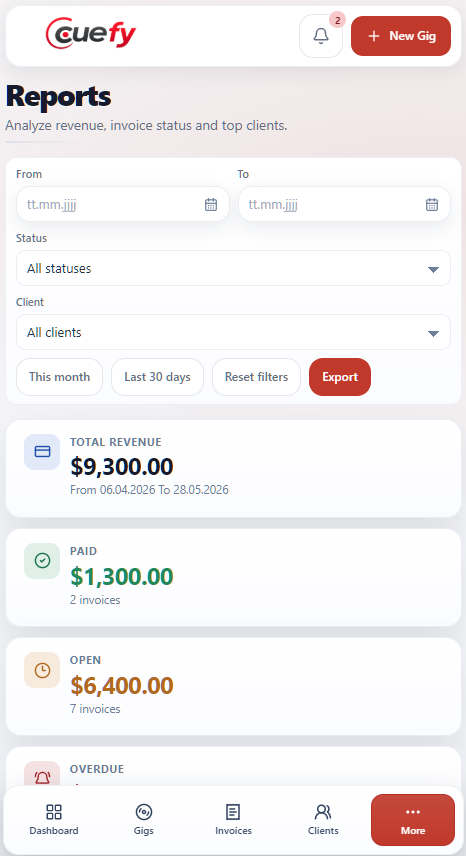 Cuefy reports mobile preview