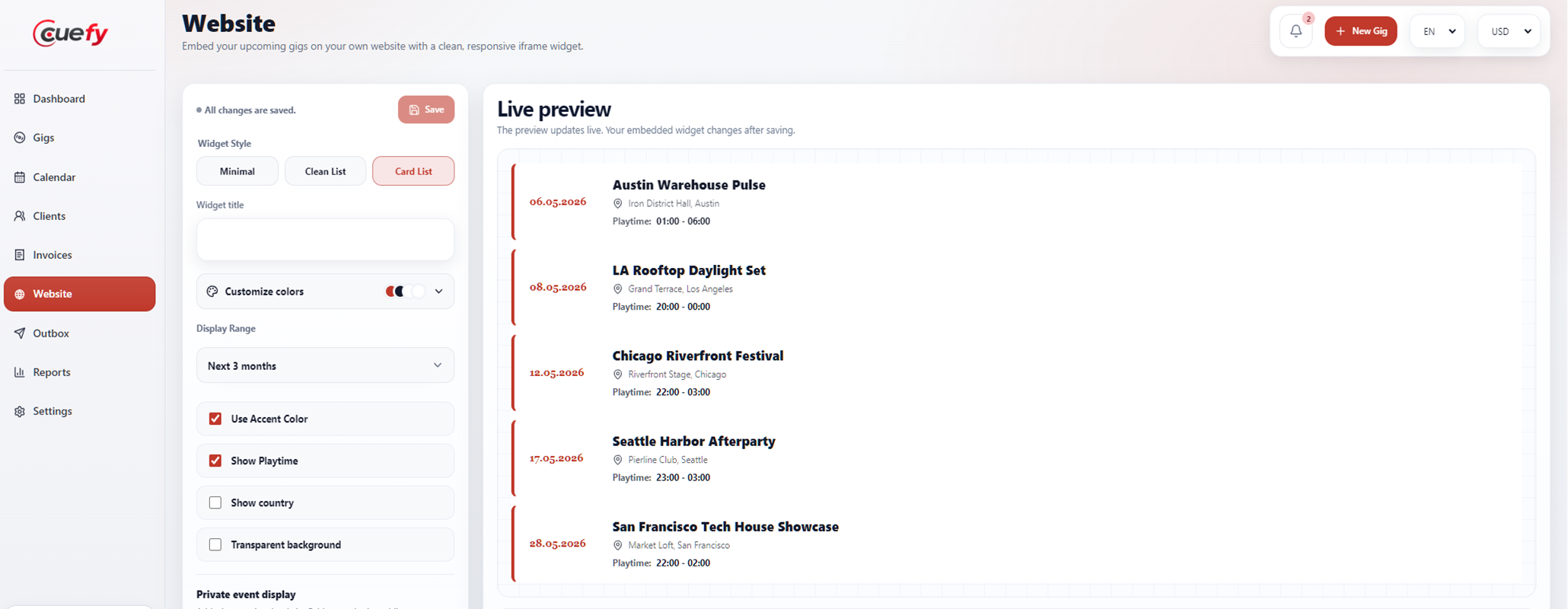 Cuefy website feature screen